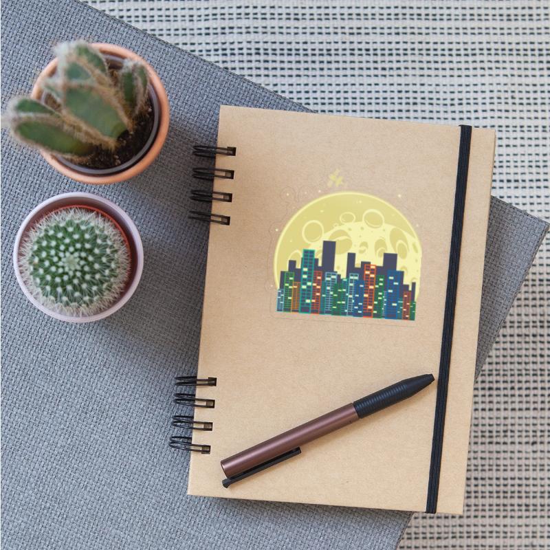 Skyline in front of Moon and Satellite Building Ci