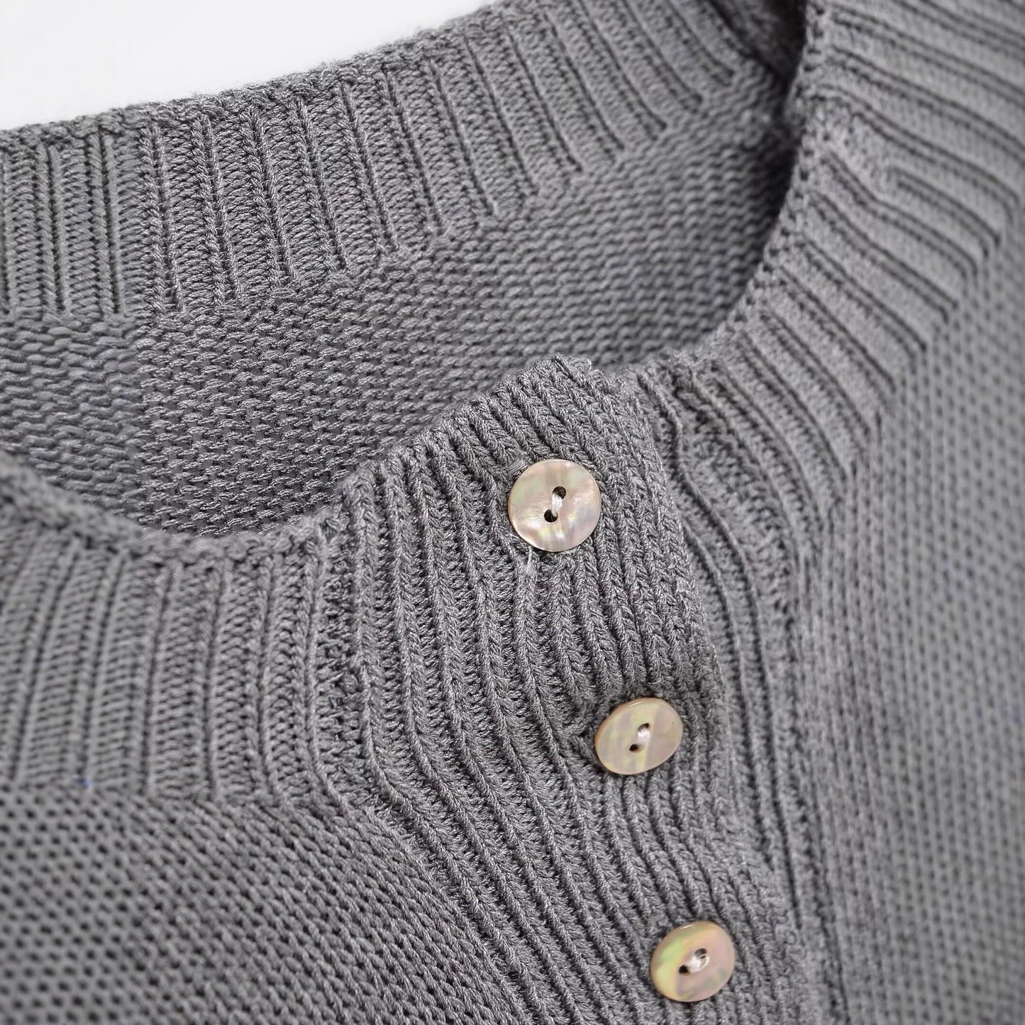 Round neck button decoration pullover knitted sweater top for women