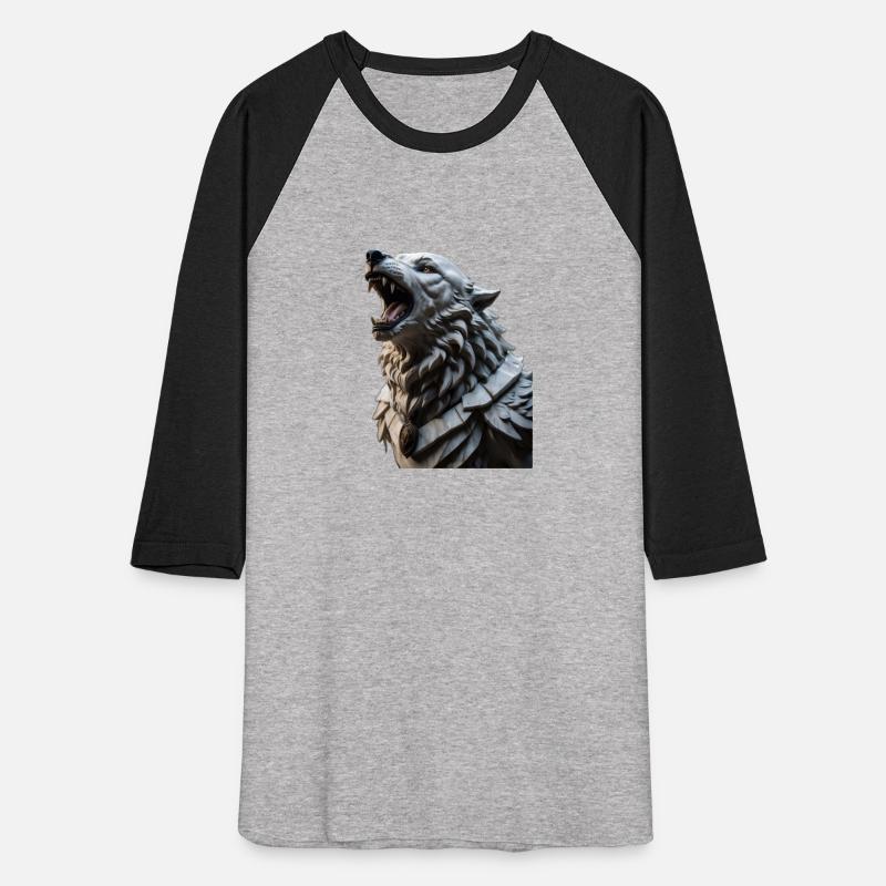 a sculpture of a wolf’s head, background is dark