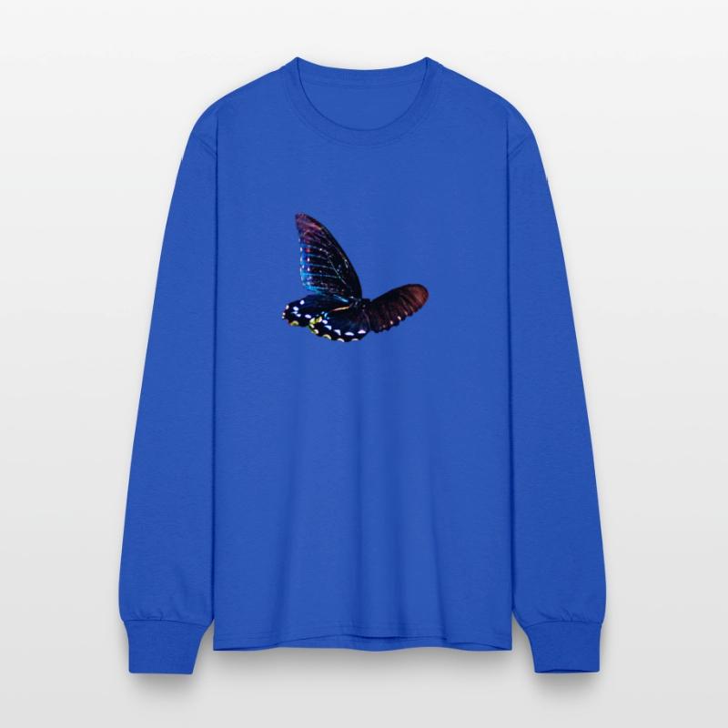 Black and blue butterfly in motion