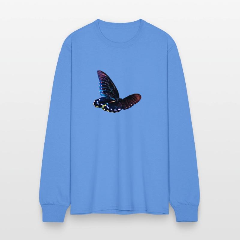 Black and blue butterfly in motion