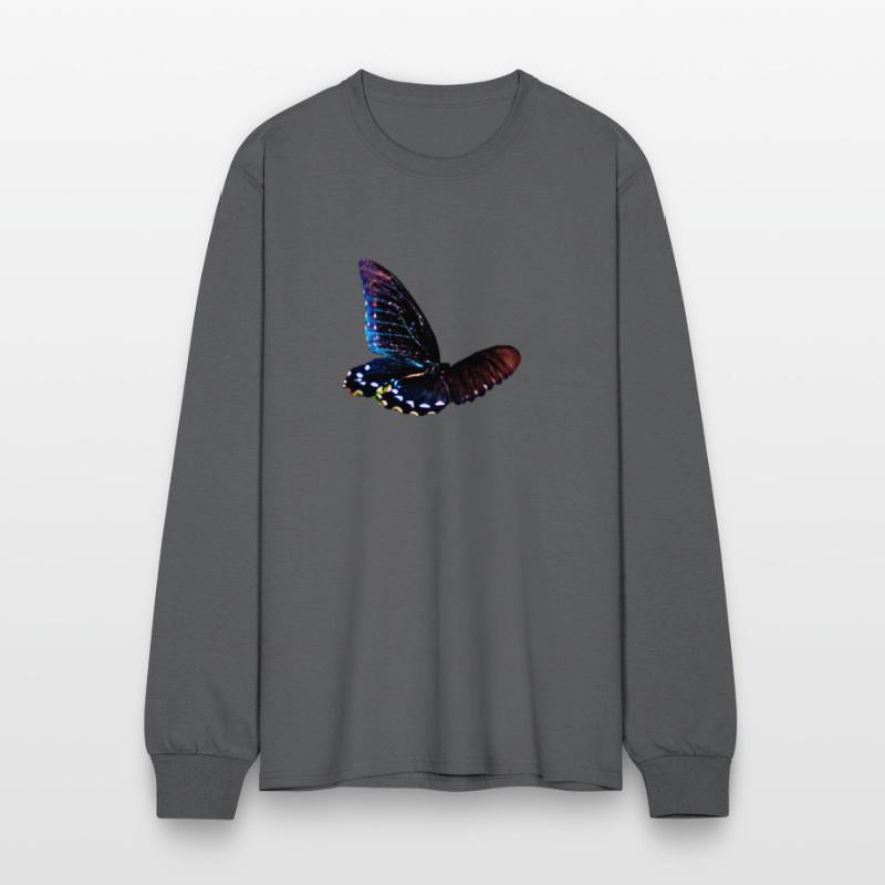 Black and blue butterfly in motion