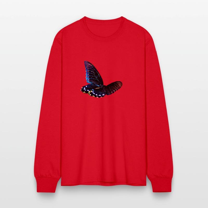 Black and blue butterfly in motion