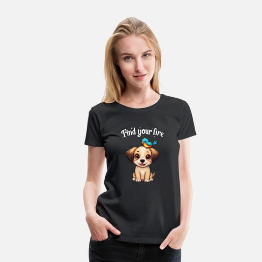 cartoon puppy with a bird perched on its head