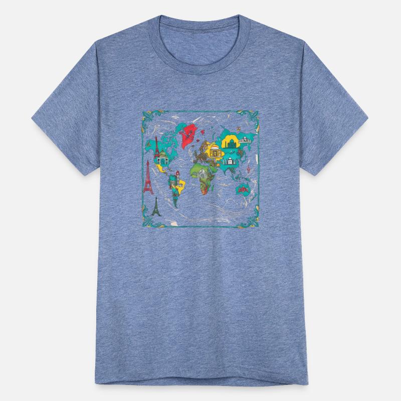 Colorful World Map Art - Features Popular landmark