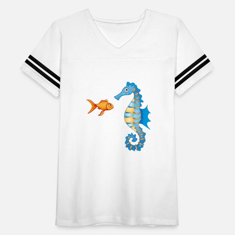 cute cartoon goldfish and seahorse
