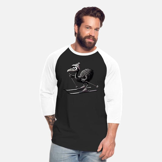 Cute Emu Bird Skiing in Comic Style