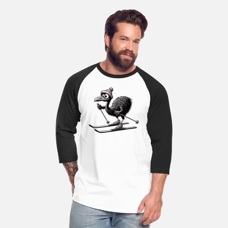 Cute Emu Bird Skiing in Comic Style