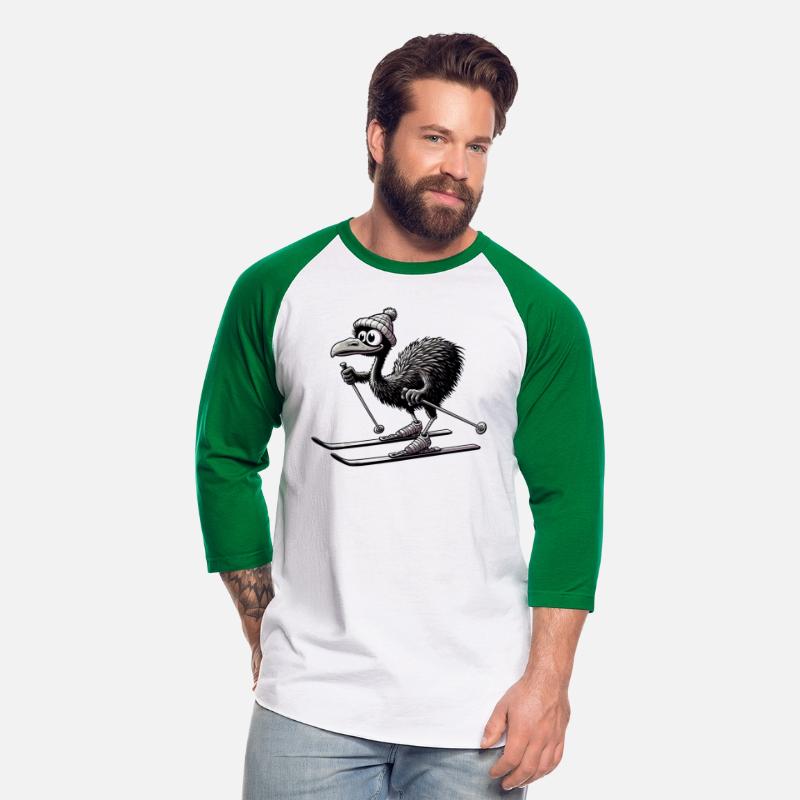 Cute Emu Bird Skiing in Comic Style