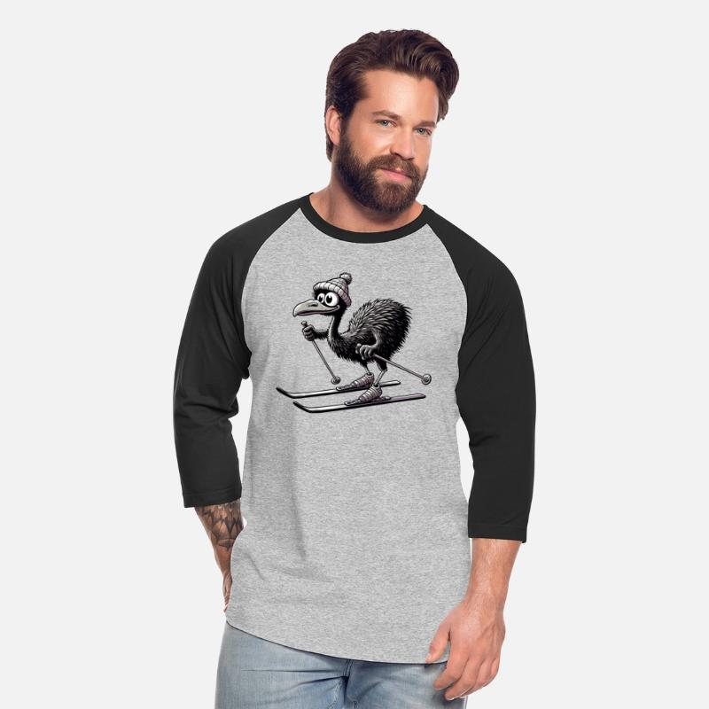 Cute Emu Bird Skiing in Comic Style