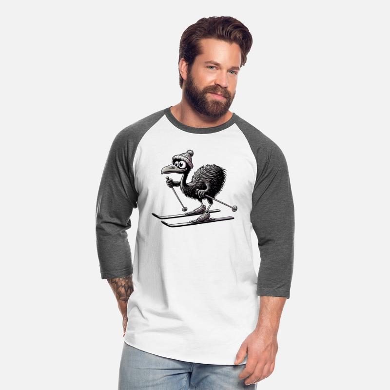 Cute Emu Bird Skiing in Comic Style