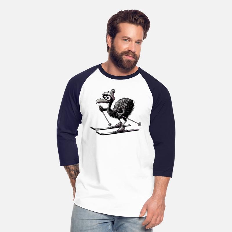 Cute Emu Bird Skiing in Comic Style