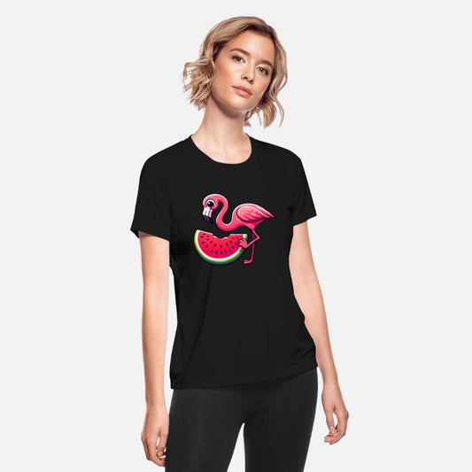 Cute Flamingo with Watermelon Comic Style
