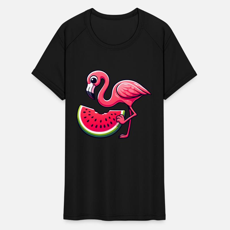 Cute Flamingo with Watermelon Comic Style