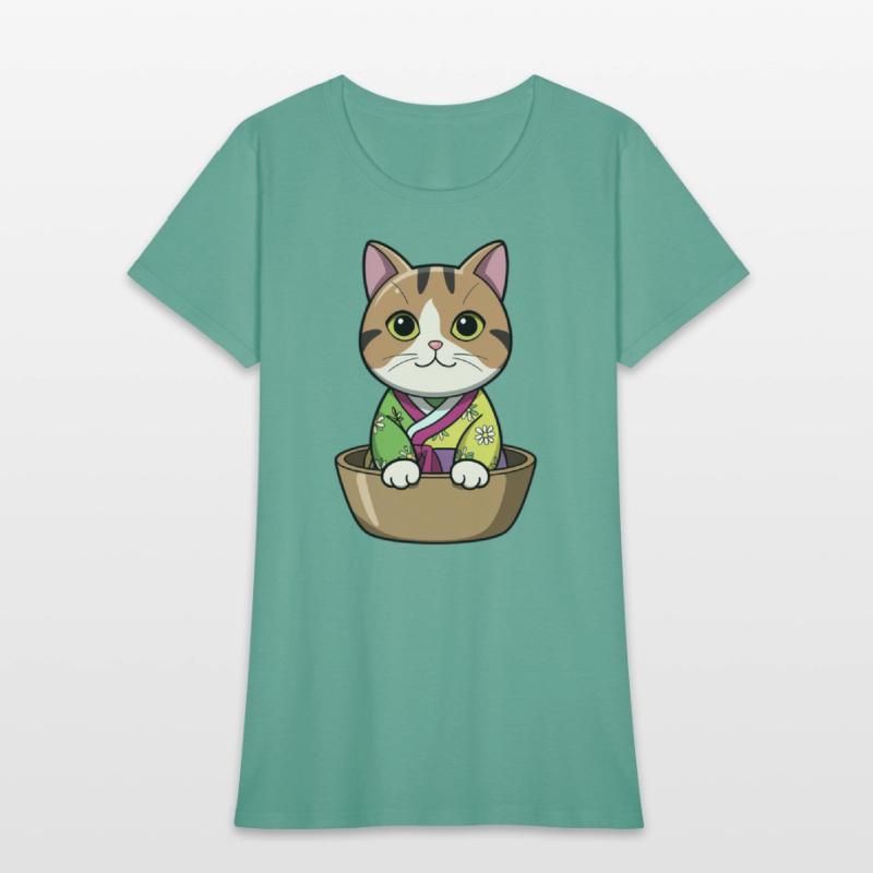 Cute Korean Cat in Bowl - Manga Style