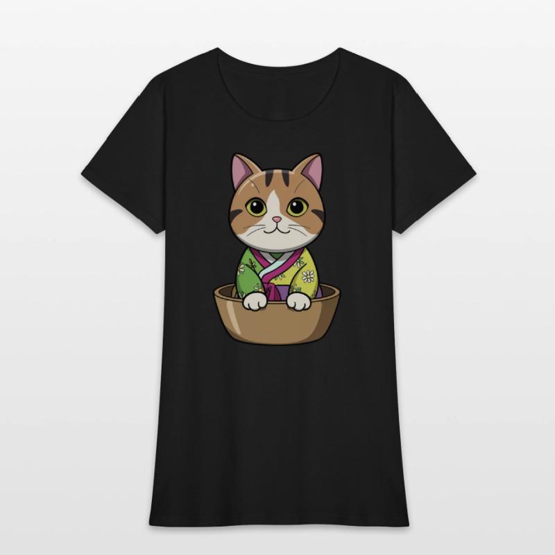 Cute Korean Cat in Bowl - Manga Style