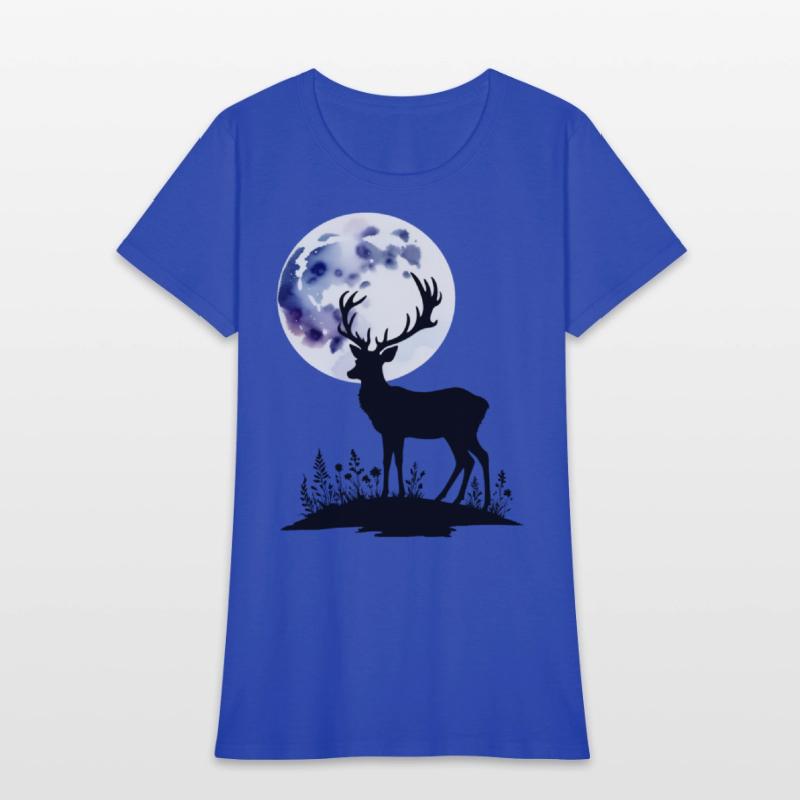 Deer Silhouette Against Watercolor Moon