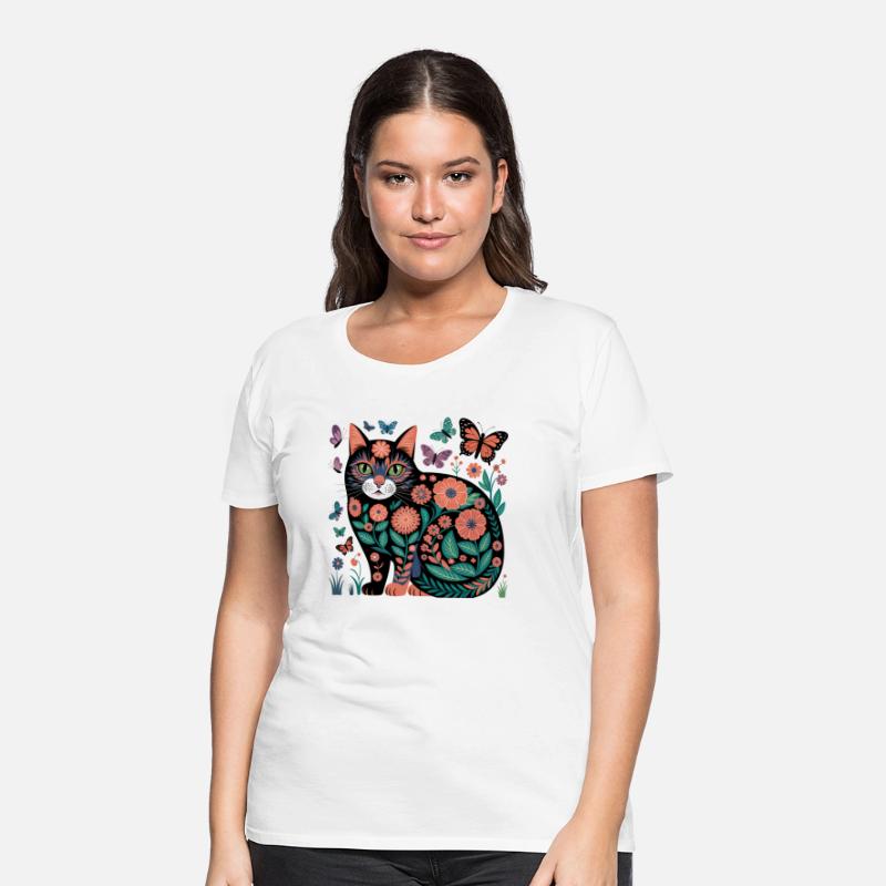 Floral Folk Art Cat Illustration