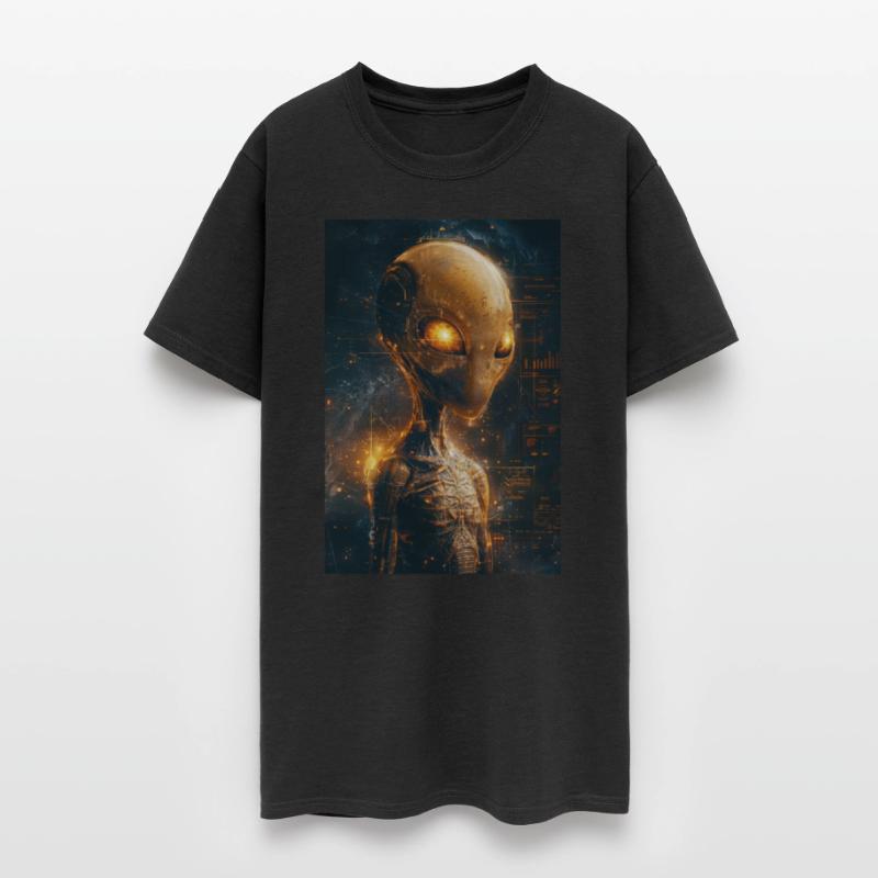 Futuristic Alien with Glowing Eyes in Digital Real