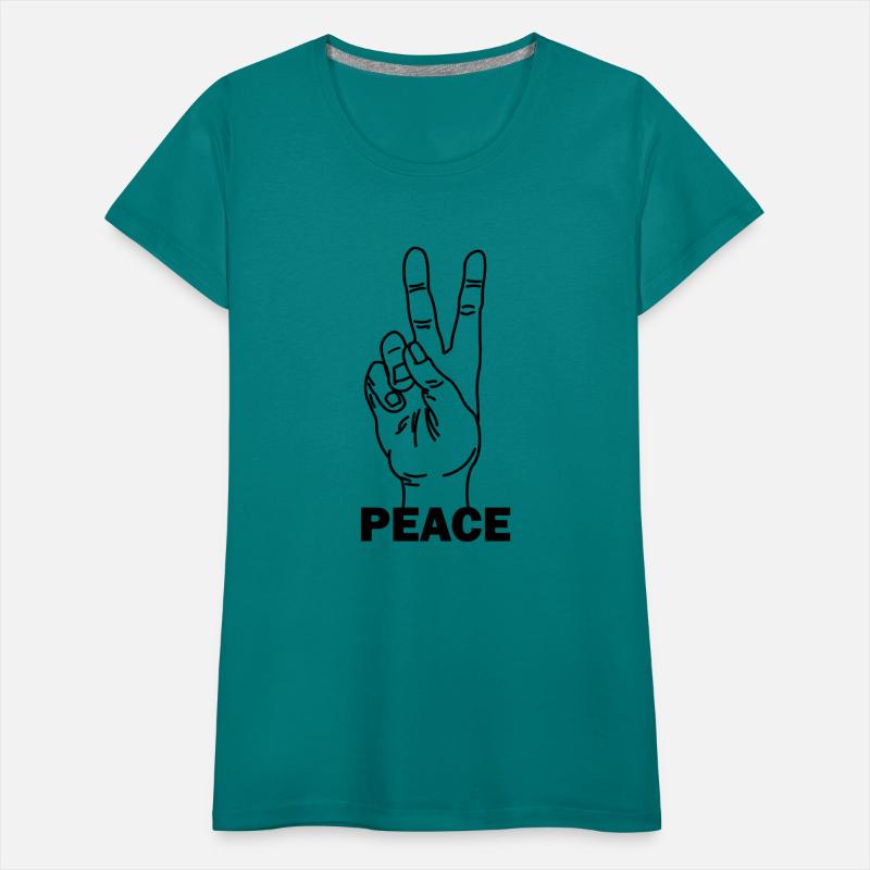 Hand gesture peace with text PEACE