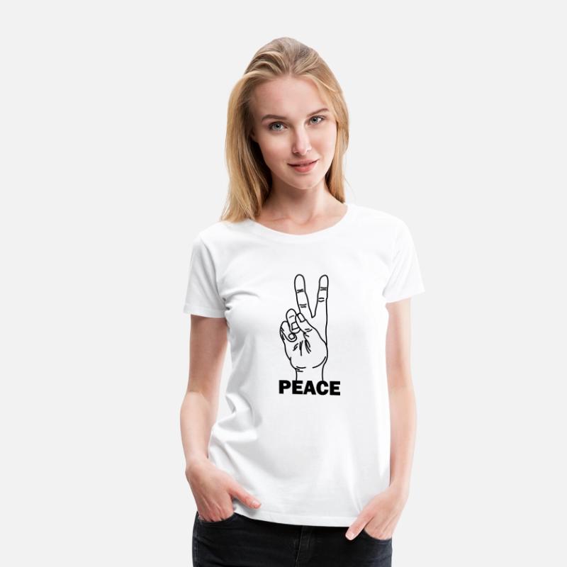 Hand gesture peace with text PEACE