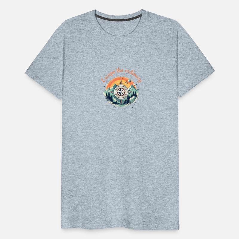 Hiking Inspired Compass and Mountain Landscape