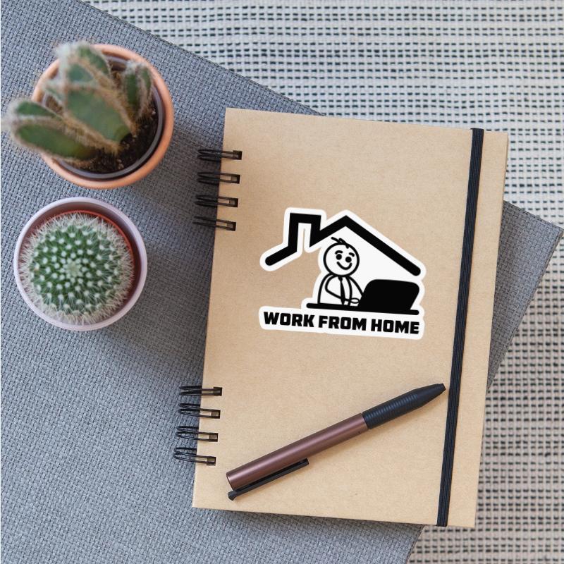 Home working house with stick figure behind laptop