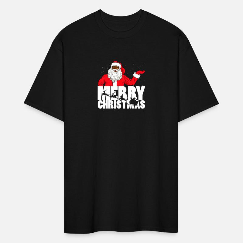 Jubilant Black Merry Christmas Santa with Sleigh