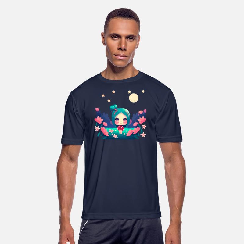 kawaii anime girl pink hair among pink flowers