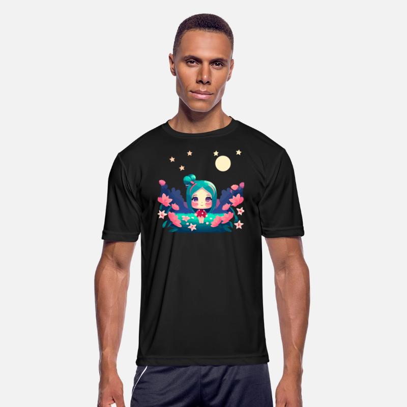 kawaii anime girl pink hair among pink flowers