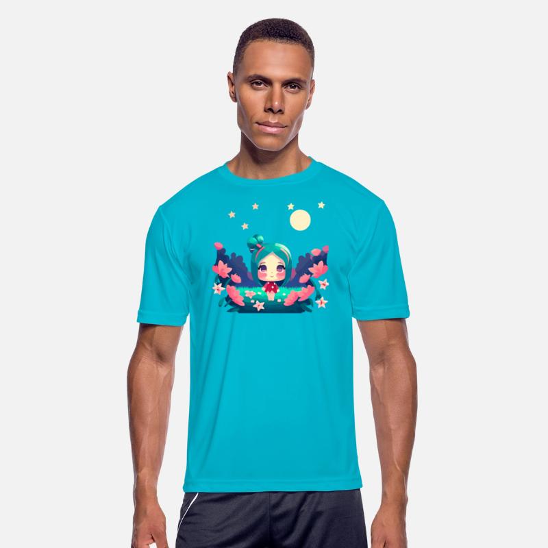 kawaii anime girl pink hair among pink flowers