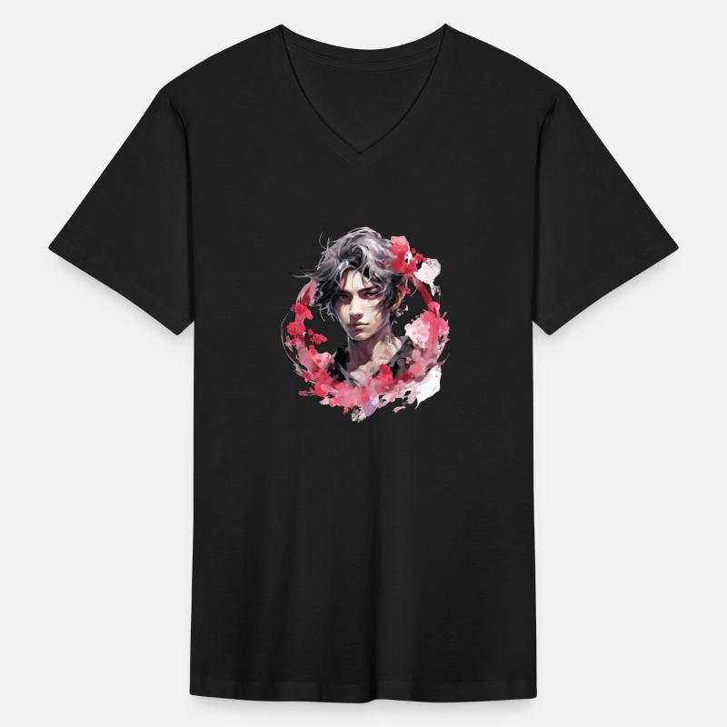 Logo young Asian man rose red vine circle 4