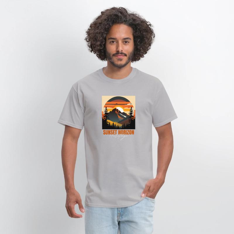 Mountain Illustration T-shirt sunset horizon