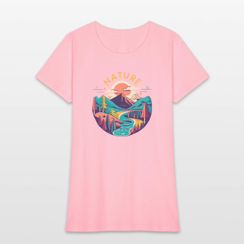 Nature circular graphic with mountains, trees and