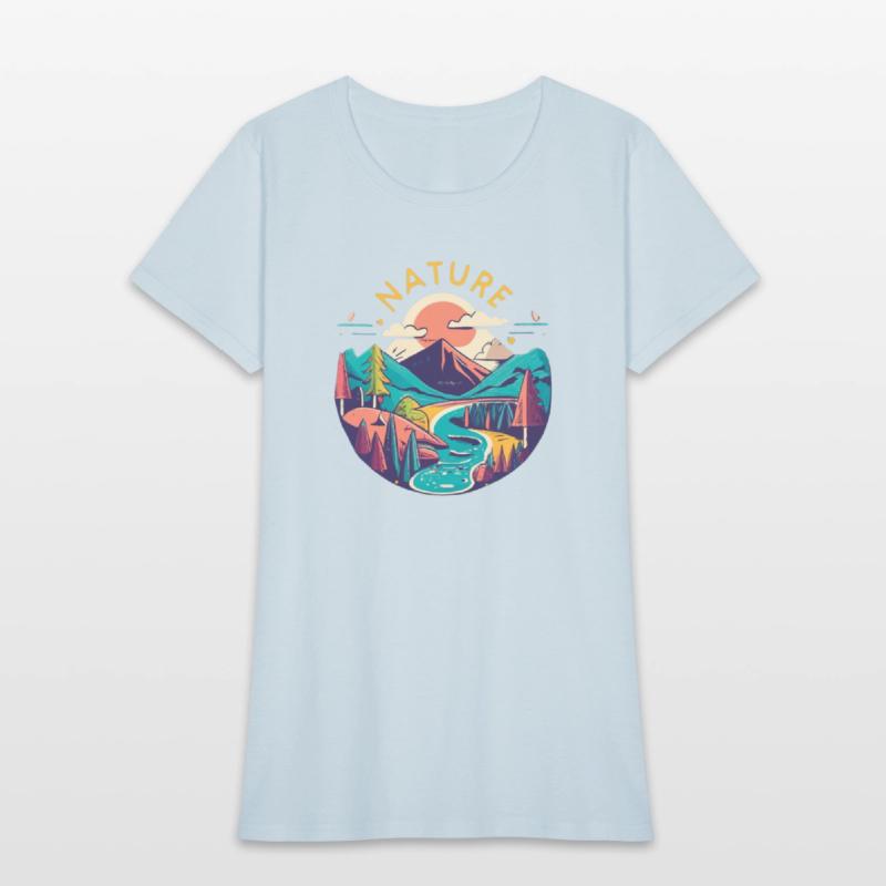 Nature circular graphic with mountains, trees and