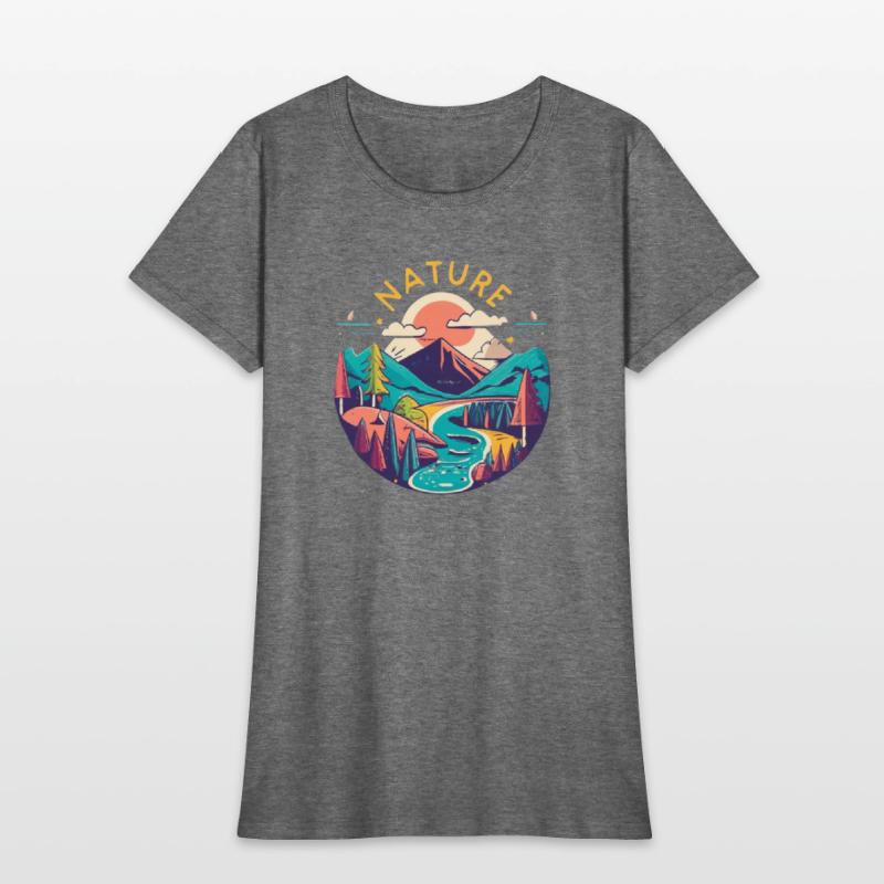 Nature circular graphic with mountains, trees and