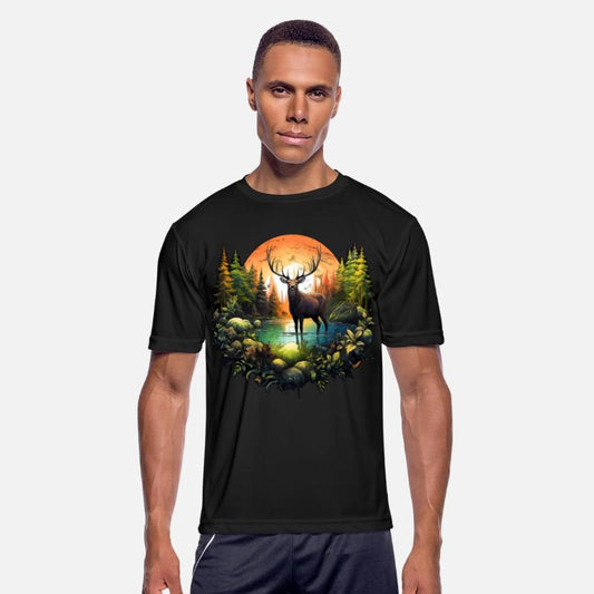 Reindeer between trees river and nature