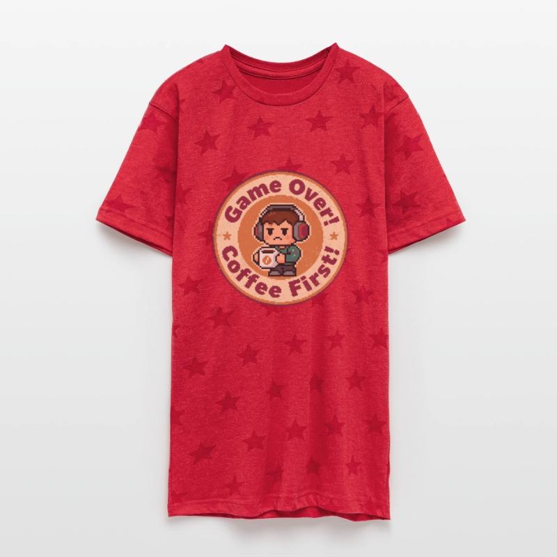 Retro Gaming Badge Game Over Coffee First