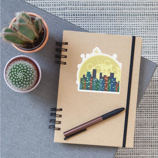 Skyline in front of Moon and Satellite Building Ci