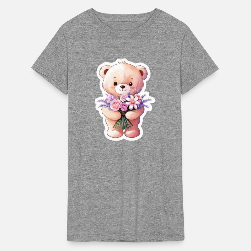 Teddy bear with bouquet of flowers