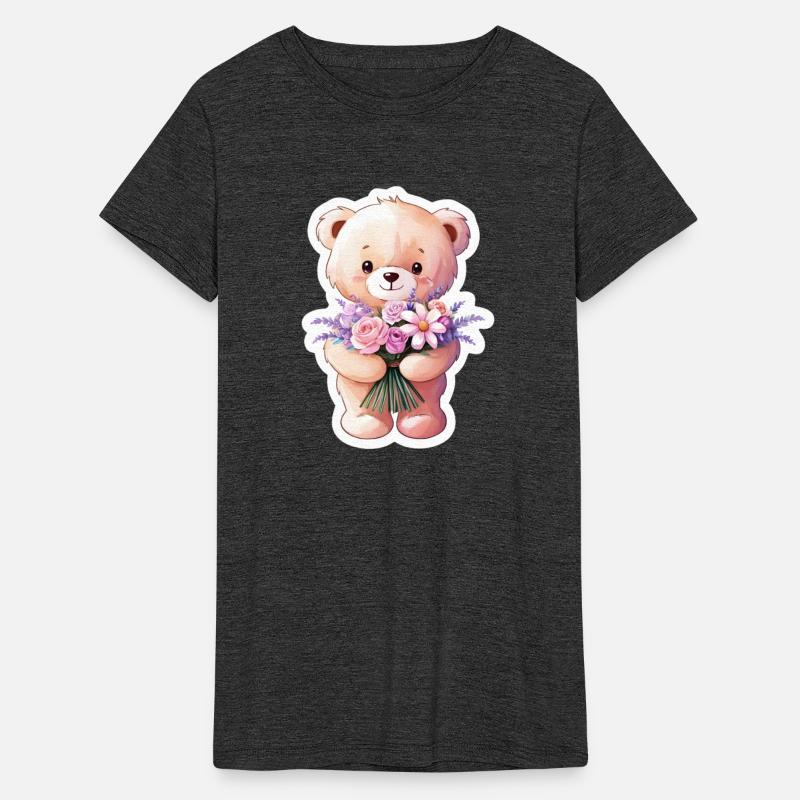 Teddy bear with bouquet of flowers