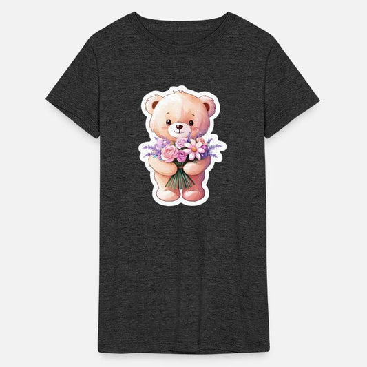 Teddy bear with bouquet of flowers