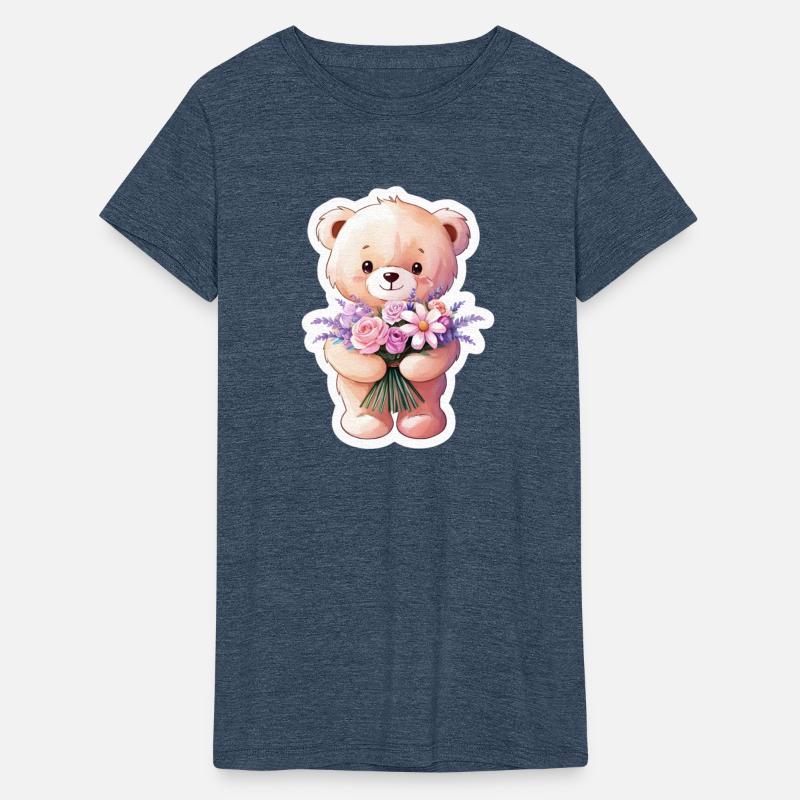 Teddy bear with bouquet of flowers