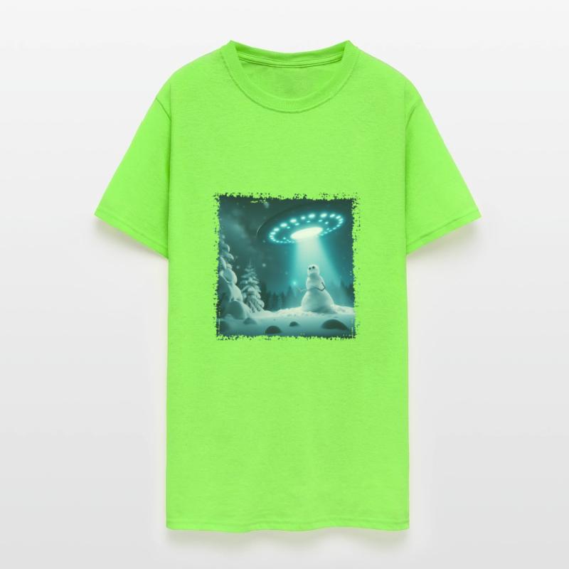 UFO Beams Snowman in Winter Night