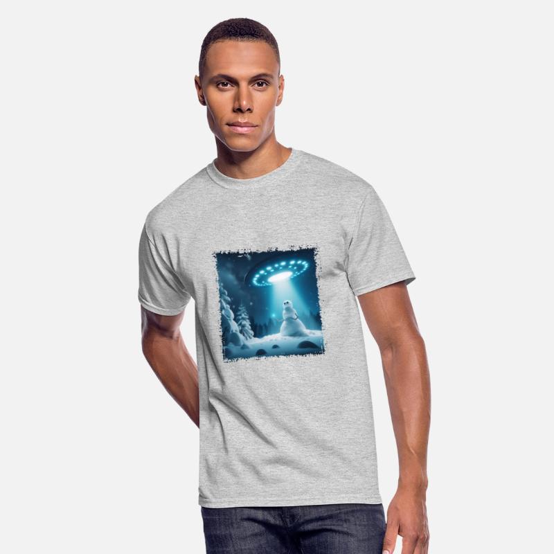 UFO Beams Snowman in Winter Night