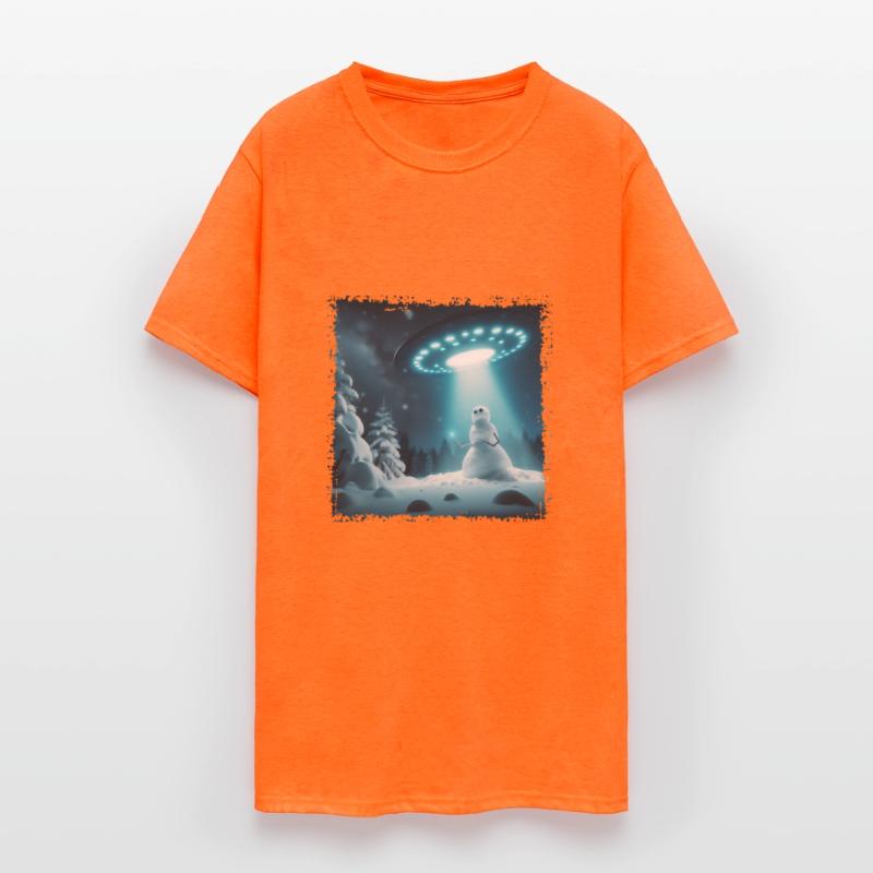 UFO Beams Snowman in Winter Night