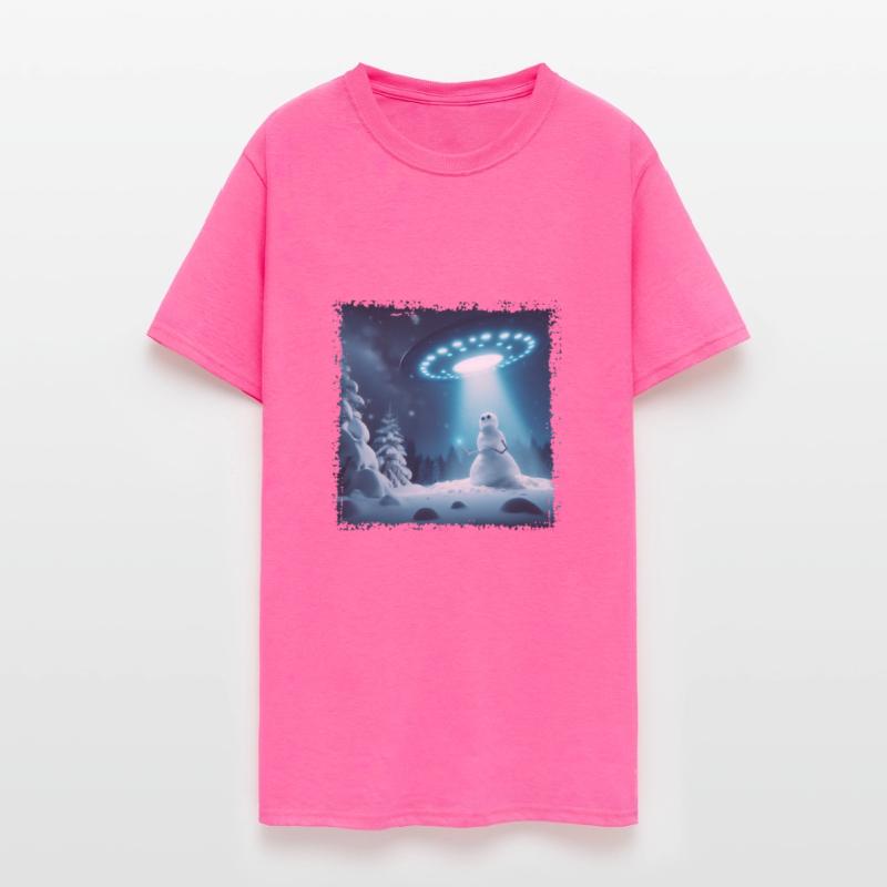 UFO Beams Snowman in Winter Night