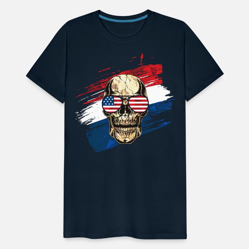 USA flag colors skull with sunglasses