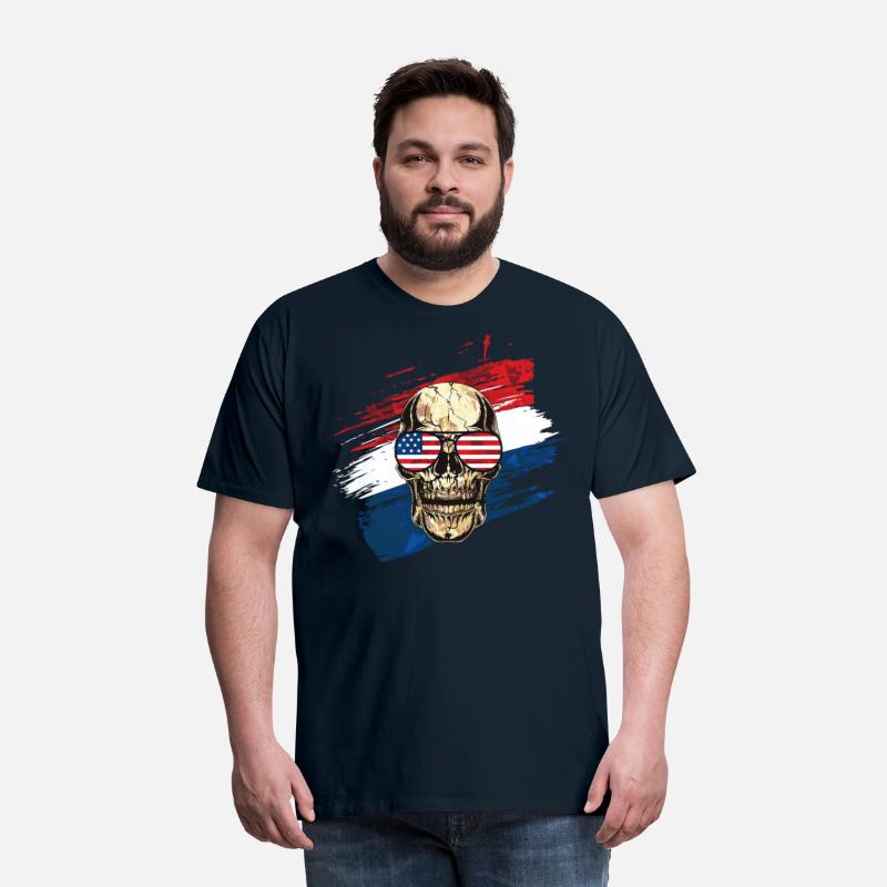 USA flag colors skull with sunglasses