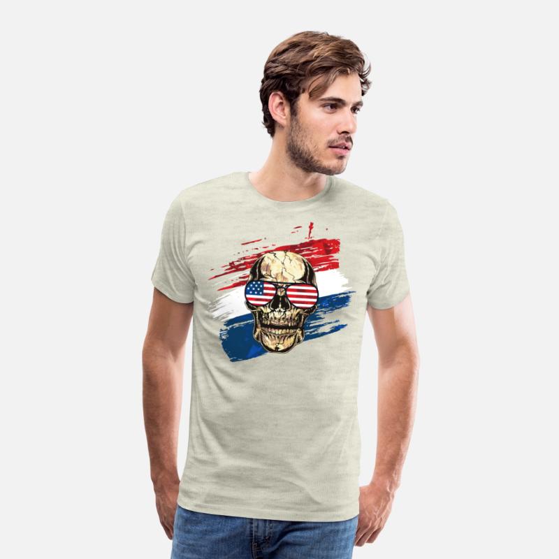 USA flag colors skull with sunglasses